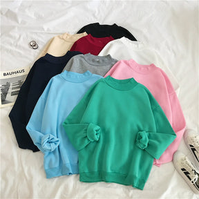 O-neck Hoodies Women Winter Autumn Pullover Sweatshirt Female Pure Color Loose Tracksuit