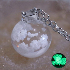 Resin Rould Ball Moon Pendant Necklace Women Blue Sky White Cloud Necklace