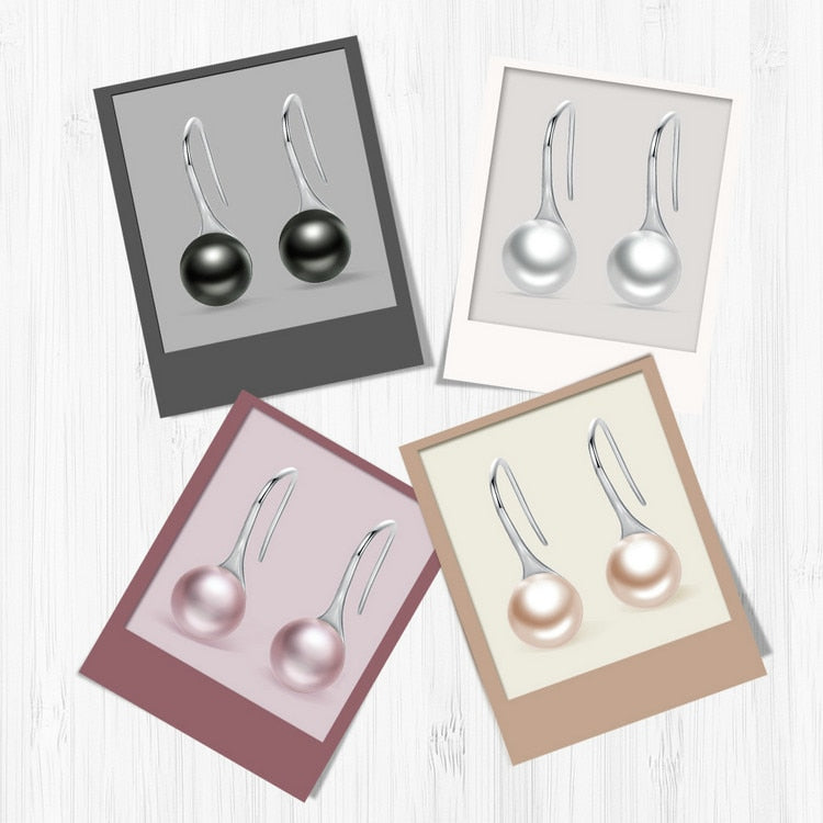 nowadaysfashion Sterling Silver Elegant Round Pure Love Pearl Drop Earrings