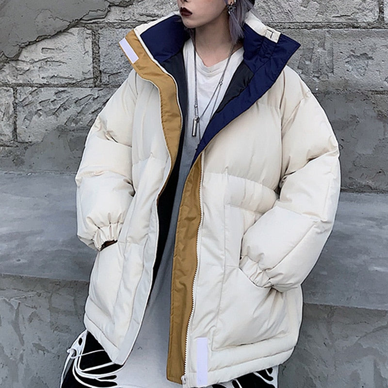 Giacca invernale Cappotto femminile Giacca a vento patchwork Donna Cerniera imbottita Capispalla Parka Streetwear spesso 