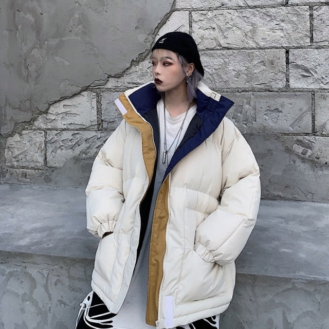 Giacca invernale Cappotto femminile Giacca a vento patchwork Donna Cerniera imbottita Capispalla Parka Streetwear spesso 