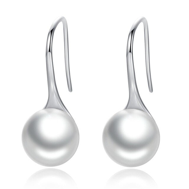 todayfashion Sterling Silber elegante runde reine Liebes-Perlen-Tropfen-Ohrringe