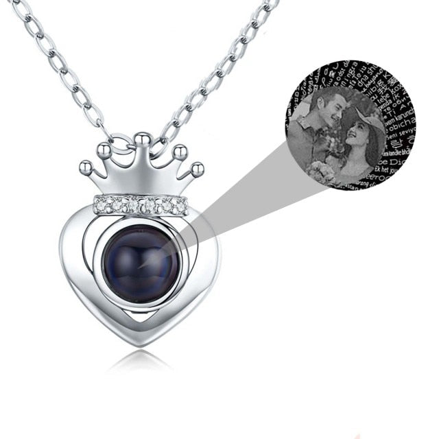 silver Heart Crown projection necklace