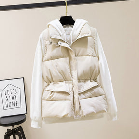 Vest Women Cotton Padded  Women's Winter Sleeveless Jacket with Zipper Stand Collar Casual Coats