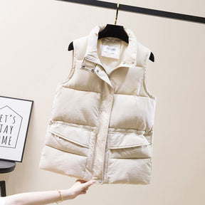 Vest Women Cotton Padded  Women's Winter Sleeveless Jacket with Zipper Stand Collar Casual Coats