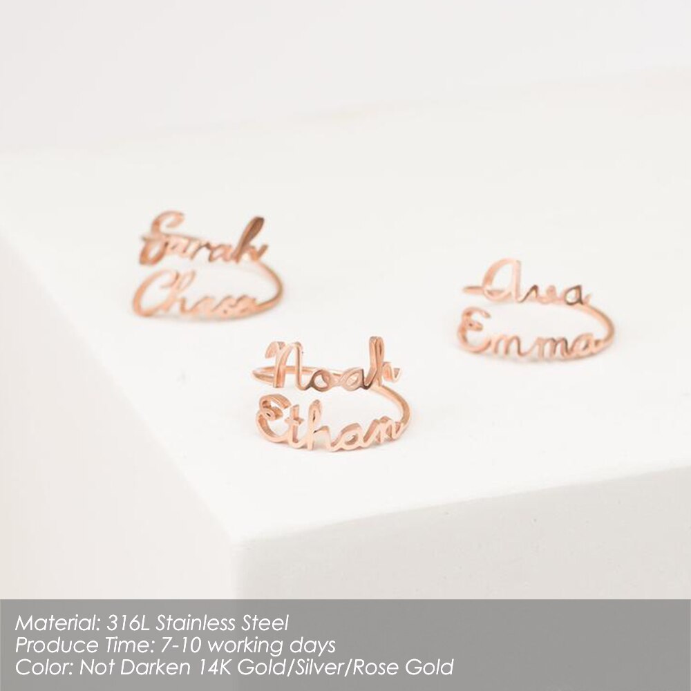 Customized 2 Name Ring for women Gold Personalized Letter