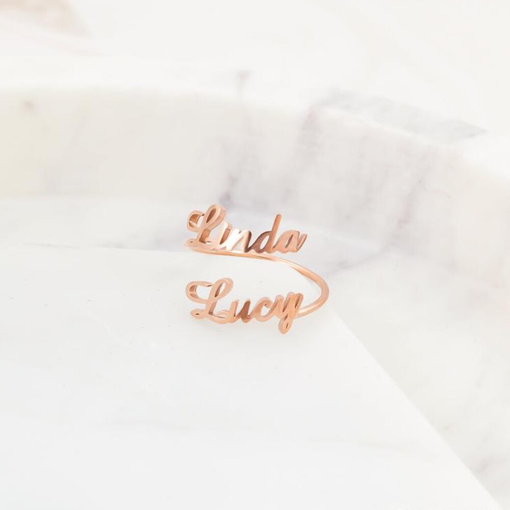 todayfashion Customized 2 Namensring für Frauen Gold Personalisierter Buchstabe