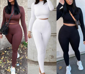 Two Piece Sets Tracksuits High Waist Stretchy Sportswear Hot Crop Tops And Leggings