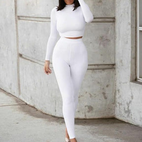 Two Piece Sets Tracksuits High Waist Stretchy Sportswear Hot Crop Tops And Leggings