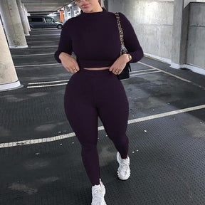 Two Piece Sets Tracksuits High Waist Stretchy Sportswear Hot Crop Tops And Leggings