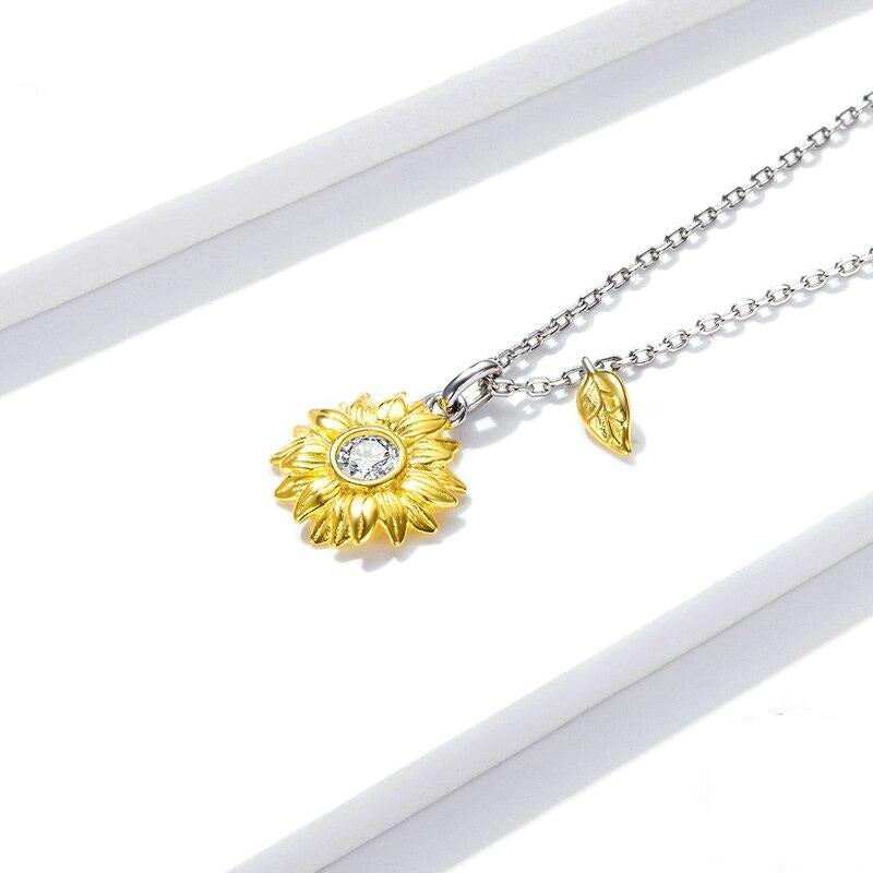 Sonnenblumen-Halskette Goldfarbe Glückskette Geschenk für Frauen Mode Halskette Schmuck