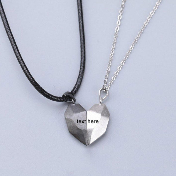 2PCS/set Personalized Custom Name Date Wishing Stone Heart Magnetic Couple Necklace Birthday Gift