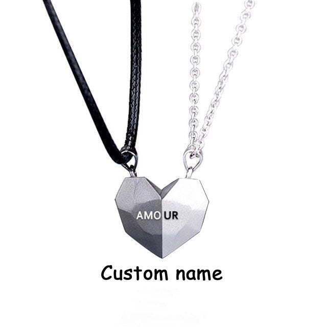 2 Pz/set Nome Personalizzato Personalizzato Data Wishing Stone Heart Coppia Magnetica Collana Regalo Di Compleanno