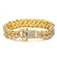 Gold Necklace +Watch+Bracelet Miami Curb Cuban Chain Gold Full Iced Out Paved Rhinestones CZ Bling