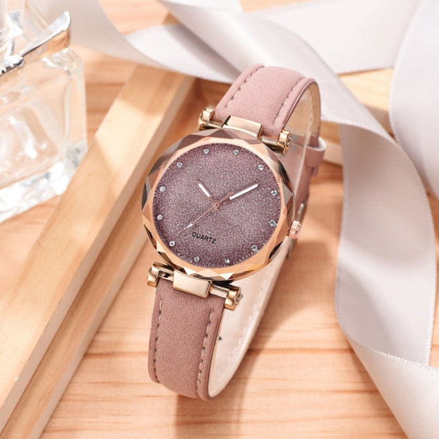 Women Romantic Wrist Watch bracelet Leather Rhinestone Ladies Clock