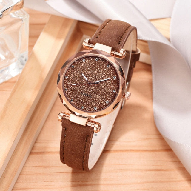 Women Romantic Wrist Watch bracelet Leather Rhinestone Ladies Clock