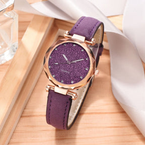 Women Romantic Wrist Watch bracelet Leather Rhinestone Ladies Clock