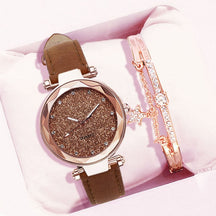 Women Romantic Wrist Watch bracelet Leather Rhinestone Ladies Clock