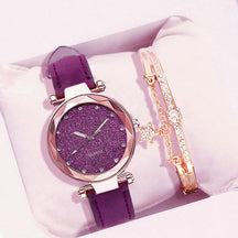 Women Romantic Wrist Watch bracelet Leather Rhinestone Ladies Clock