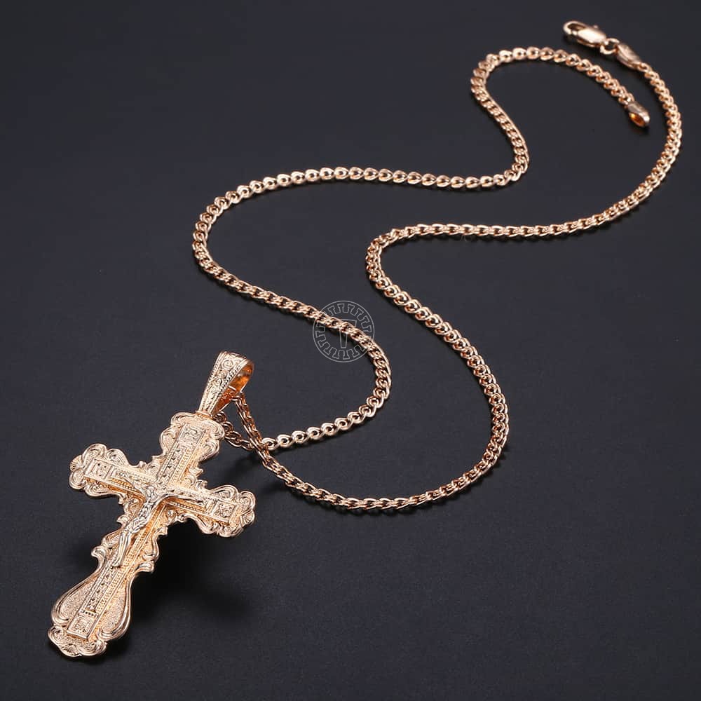 Crucifix Cross Pendant Necklace For Women Men 585 Rose Gold Snail Link Chain Cross Necklace Fashion