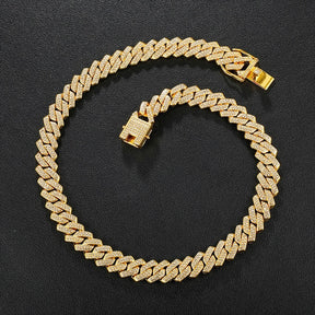 Goldene Halskette + Uhr + Armband Miami Curb Cuban Chain Gold Full Iced Out Gepflasterte Strasssteine ​​CZ Bling