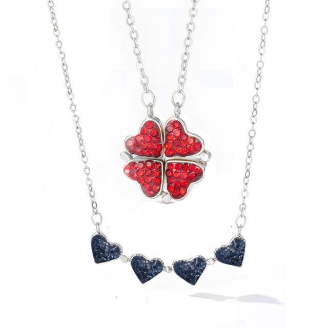 Foldable Magnetic Button Four Heart Leaf Clover Necklace