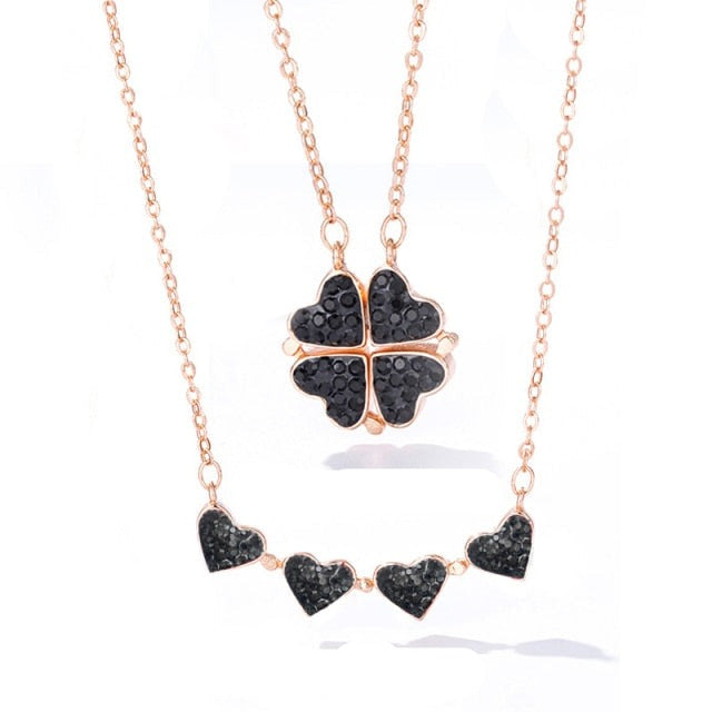 Foldable Magnetic Button Four Heart Leaf Clover Necklace