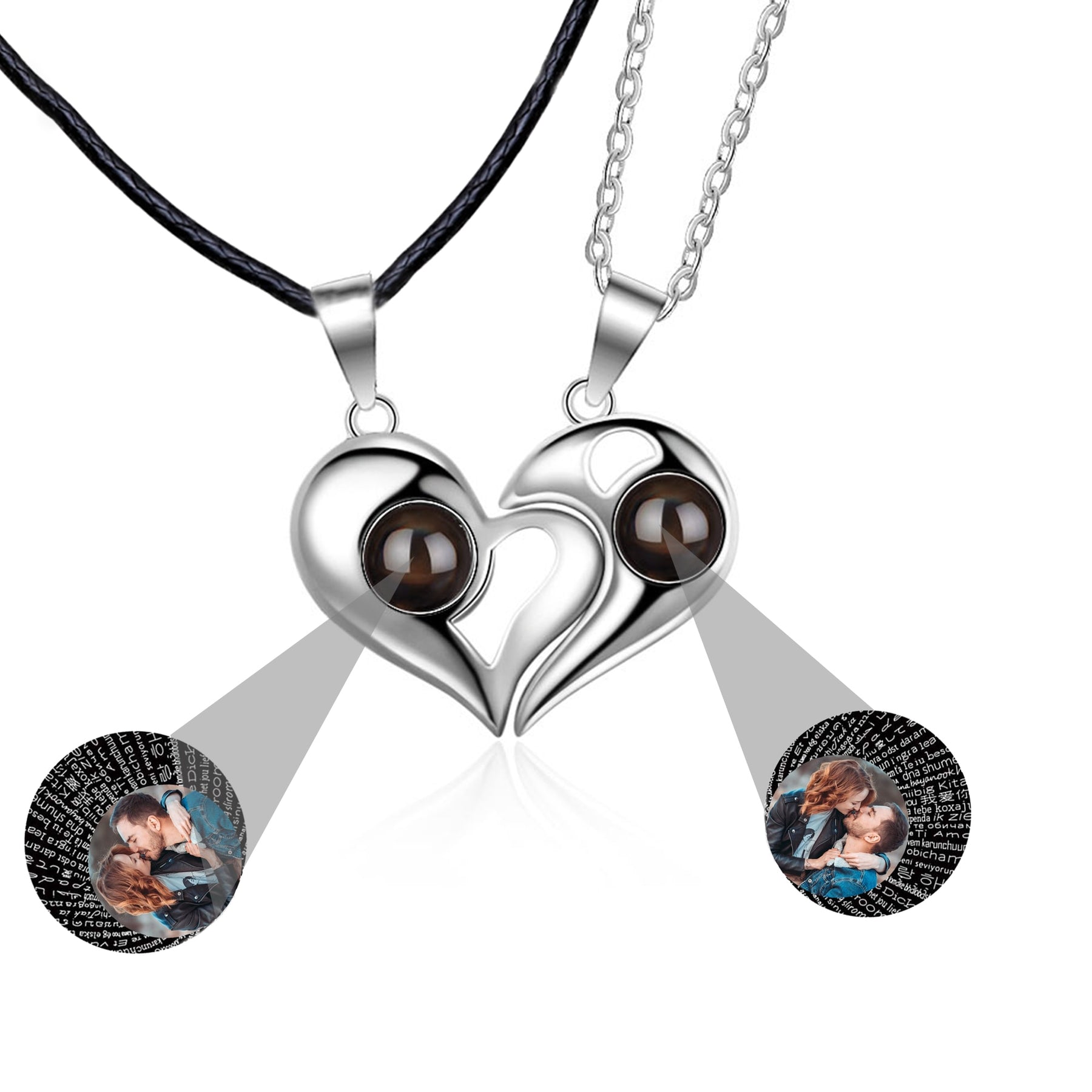 1 Pair Personalized Custom Photo Couple Heart Shape Projection Pendant Necklace