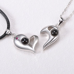 1 Pair Personalized Custom Photo Couple Heart Shape Projection Pendant Necklace