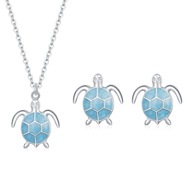 nowadaysfashion Blue Turtle Pendant Necklace Enamel Adjustable Necklace