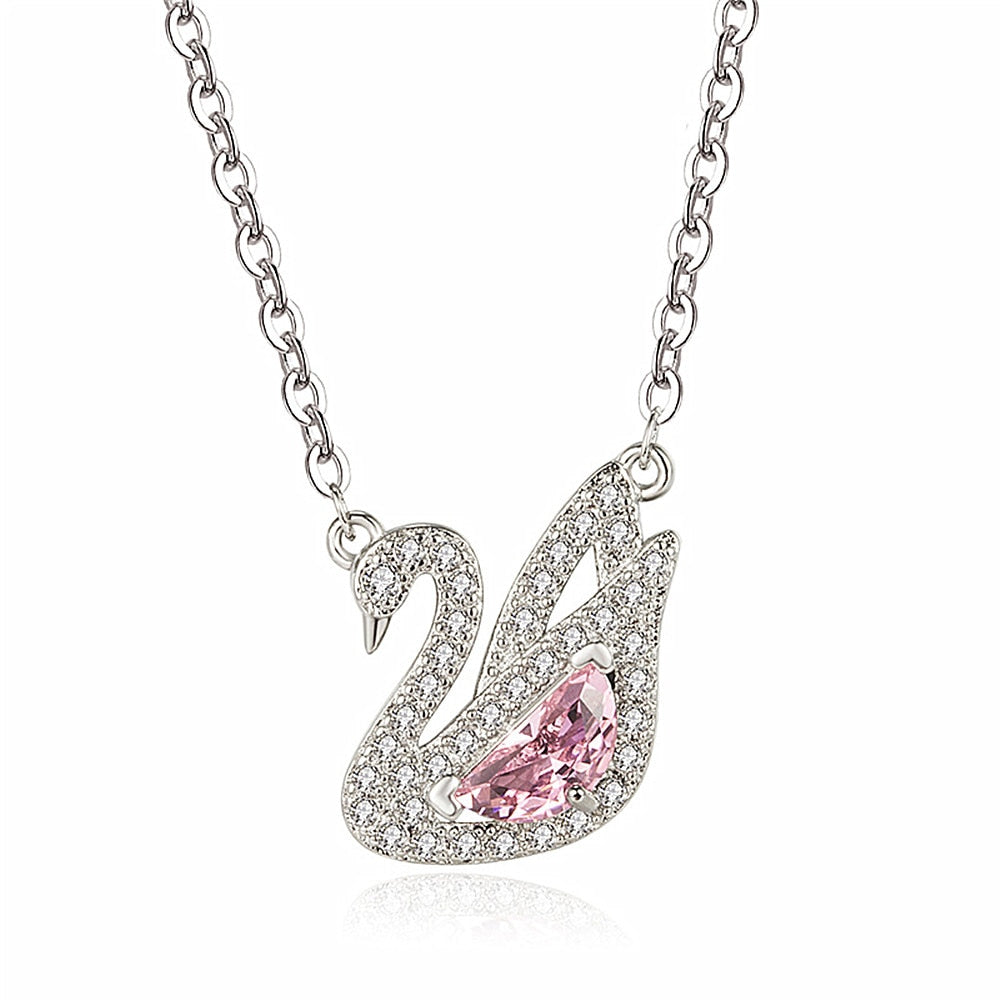 Swan Pink Crystal Zircon Diamonds Gemstones Pendant Necklaces