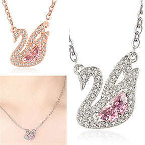 Swan Pink Crystal Zircon Diamonds Gemstones Pendant Necklaces