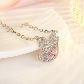 Swan Pink Crystal Zircon Diamonds Gemstones Pendant Necklaces