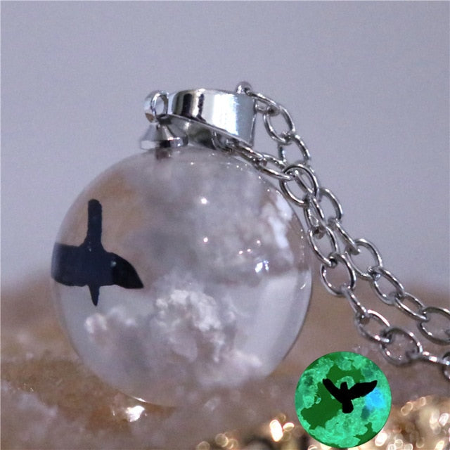 Resin Rould Ball Moon Pendant Necklace Women Blue Sky White Cloud Necklace