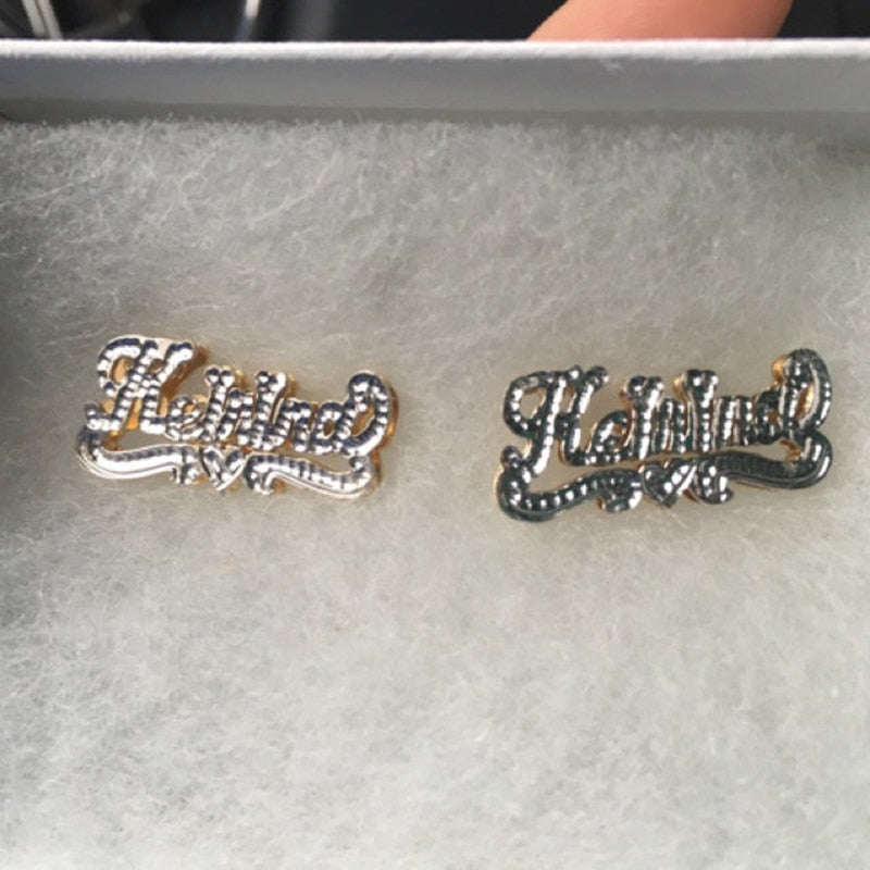 Personalized Name Earring For Women Stainless Steel Custom Gold Nameplate Stud Earring