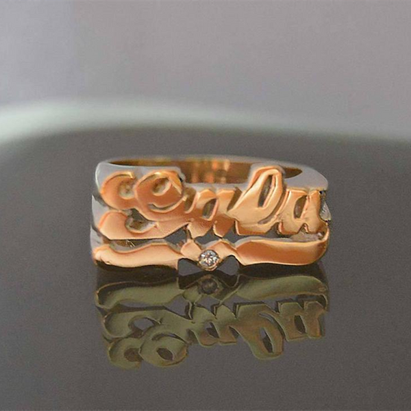 Anello con nome personalizzato Anello iniziale con lettera personalizzata unisex con anello con targhetta in rame placcato oro a forma di cuore