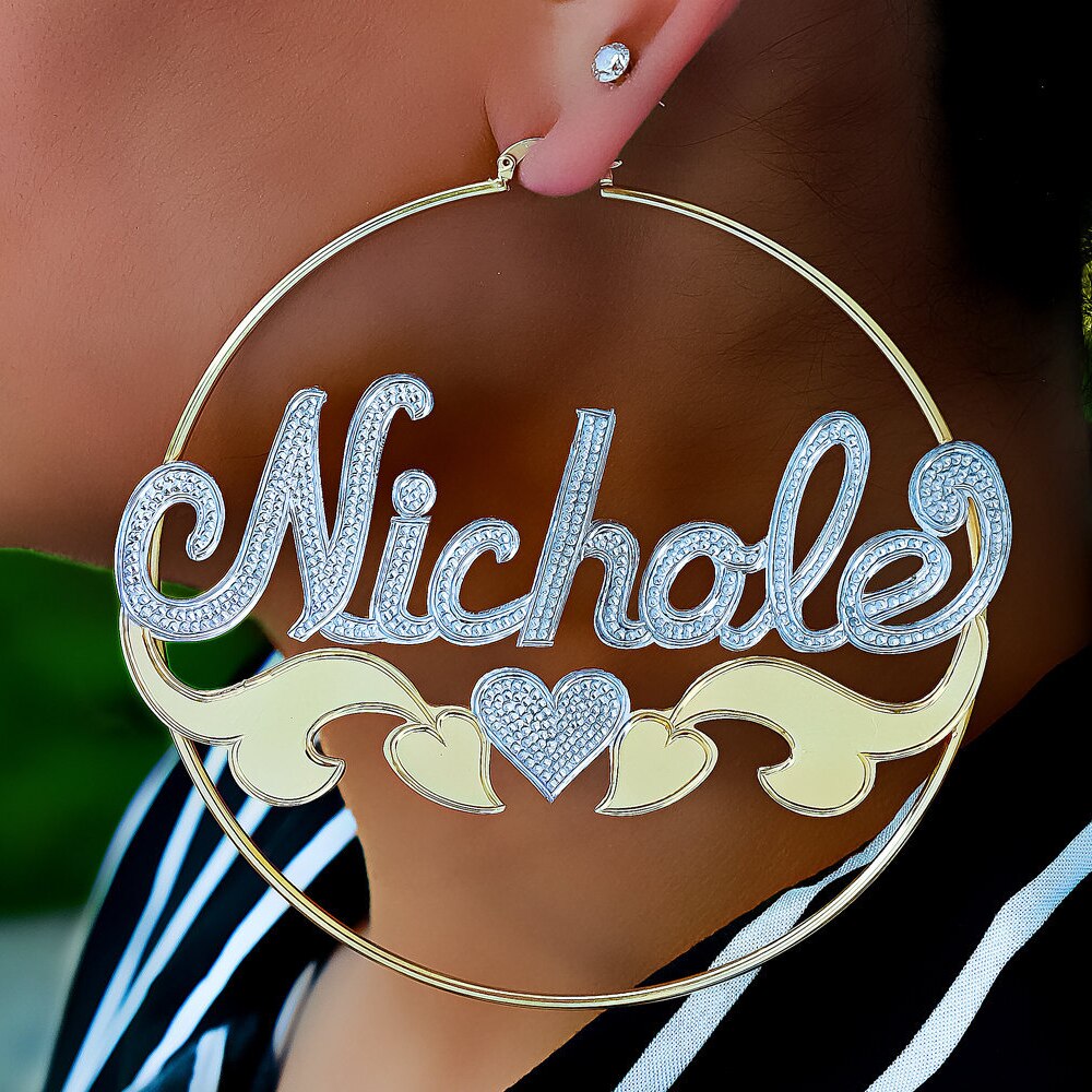 Custom Bamboo Hoop Earrings Personalized Name Earring Bamboo Style Custom Earrings