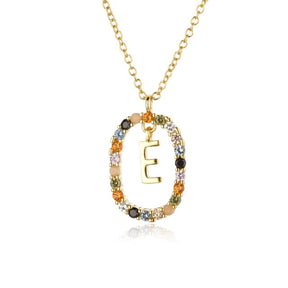 Sterling Silver Gold 26 Alphabet B J P Letters A M Initial Long Chain Necklace Summer Colorful Zircon Ovals