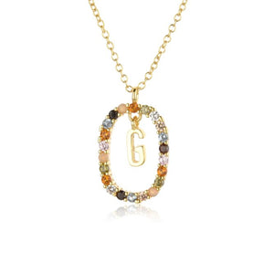 Sterling Silver Gold 26 Alphabet B J P Letters A M Initial Long Chain Necklace Summer Colorful Zircon Ovals