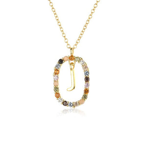 Sterling Silver Gold 26 Alphabet B J P Letters A M Initial Long Chain Necklace Summer Colorful Zircon Ovals