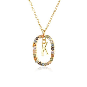 Sterling Silver Gold 26 Alphabet B J P Letters A M Initial Long Chain Necklace Summer Colorful Zircon Ovals