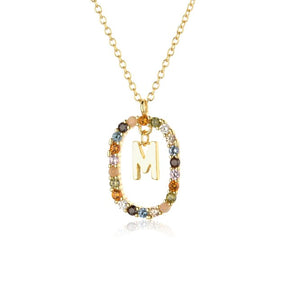 Sterling Silver Gold 26 Alphabet B J P Letters A M Initial Long Chain Necklace Summer Colorful Zircon Ovals