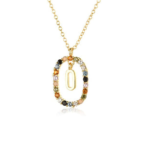 Sterling Silver Gold 26 Alphabet B J P Letters A M Initial Long Chain Necklace Summer Colorful Zircon Ovals