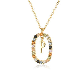 Sterling Silver Gold 26 Alphabet B J P Letters A M Initial Long Chain Necklace Summer Colorful Zircon Ovals