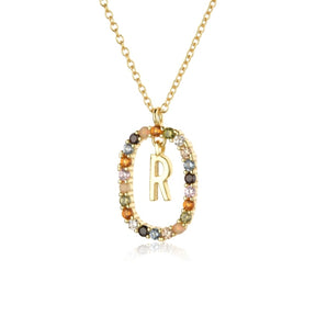 Sterling Silver Gold 26 Alphabet B J P Letters A M Initial Long Chain Necklace Summer Colorful Zircon Ovals