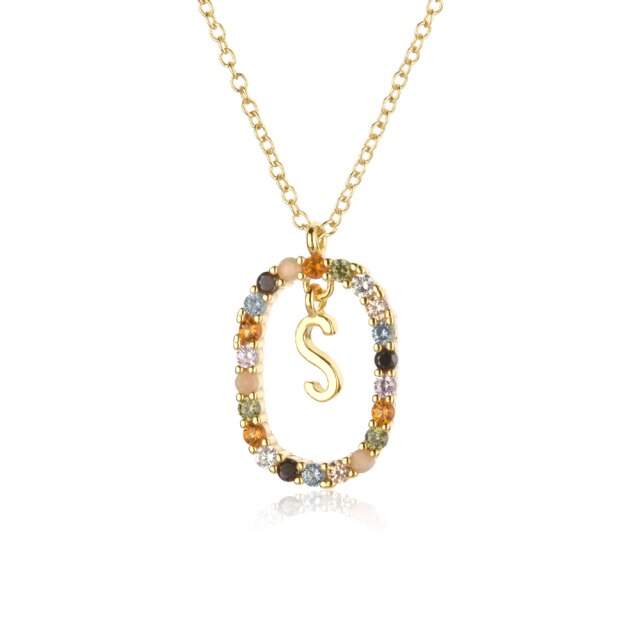 Sterling Silver Gold 26 Alphabet B J P Letters A M Initial Long Chain Necklace Summer Colorful Zircon Ovals