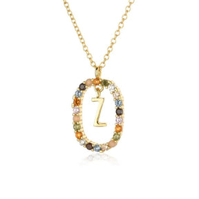 Sterling Silver Gold 26 Alphabet B J P Letters A M Initial Long Chain Necklace Summer Colorful Zircon Ovals