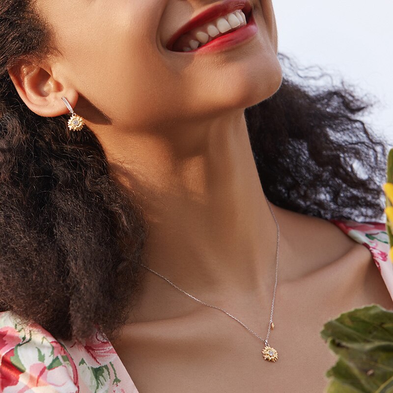 Sonnenblumen-Halskette Goldfarbe Glückskette Geschenk für Frauen Mode Halskette Schmuck