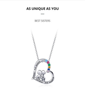 925 Sterling Silver Best Sisters Necklace Forever Friend Heart Necklace Chain Rainbow Zircon