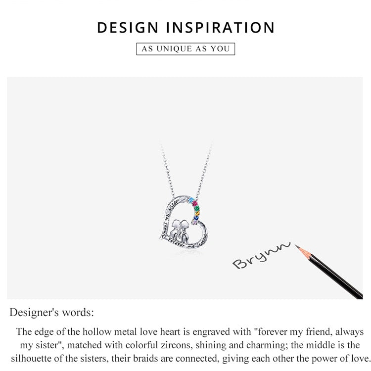 925 Sterling Silver Best Sisters Collana Forever Friend Collana a cuore Catena Arcobaleno Zircone